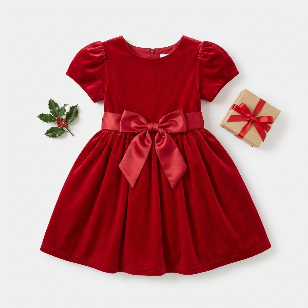 Vestido de Fiesta Rojo Terciopelo para Niña - Bonnie Jean en tienda